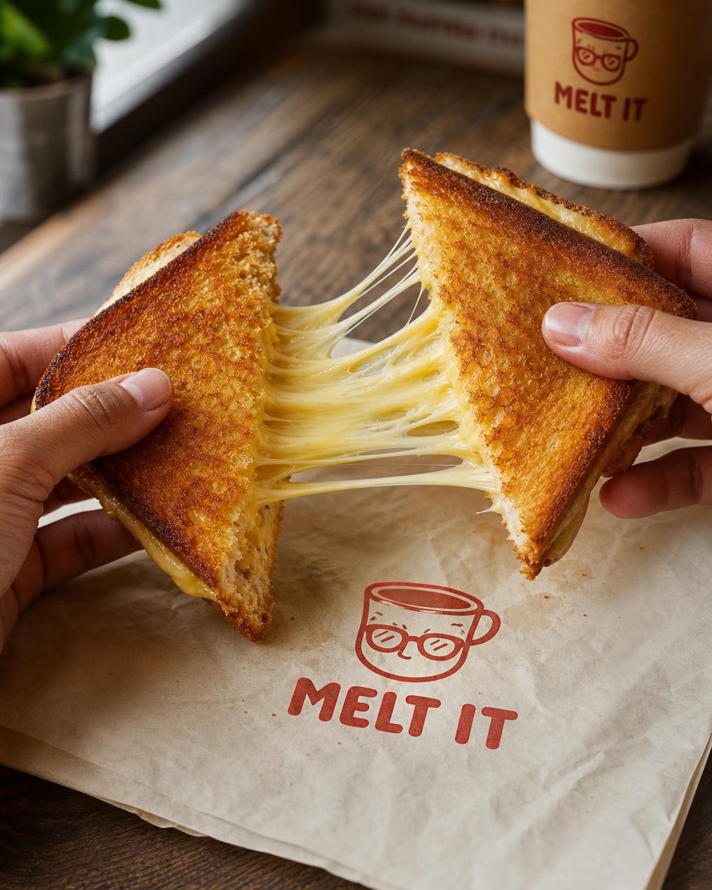 Melted cheese pull from a MELT IT toastie